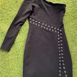 Parker Elegant Black One-Shoulder Dress with Eyelet Detail
